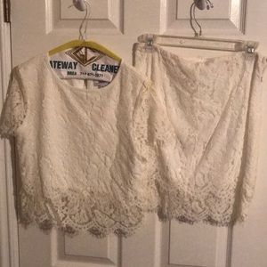Two piece white lace skirt and shirt